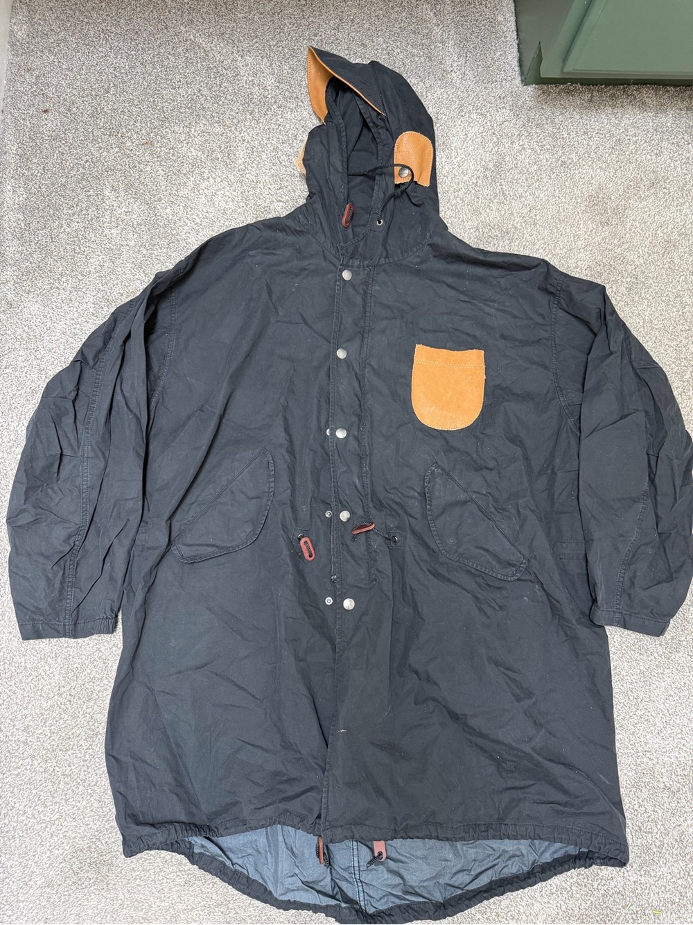 Emporio Armani Black Hooded Field Jacket with Tan Pocket and Trim